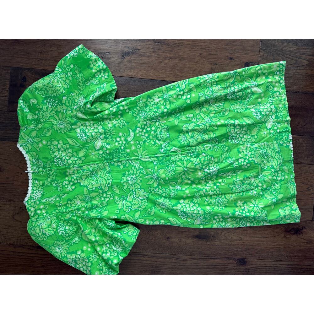 Lilly Pulitzer Green Floral Shift Dress Sz 14 Puff Sleeve Lace Trim Preppy - Picture 6 of 6